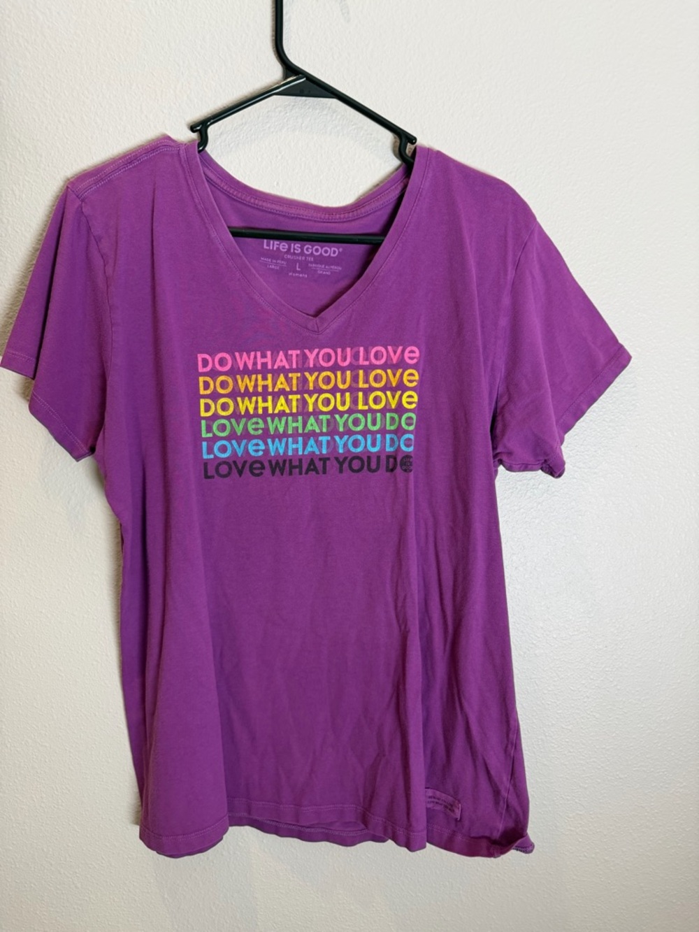 Life is Good Purple V-Neck Graphic Tee - "Do What You Love"